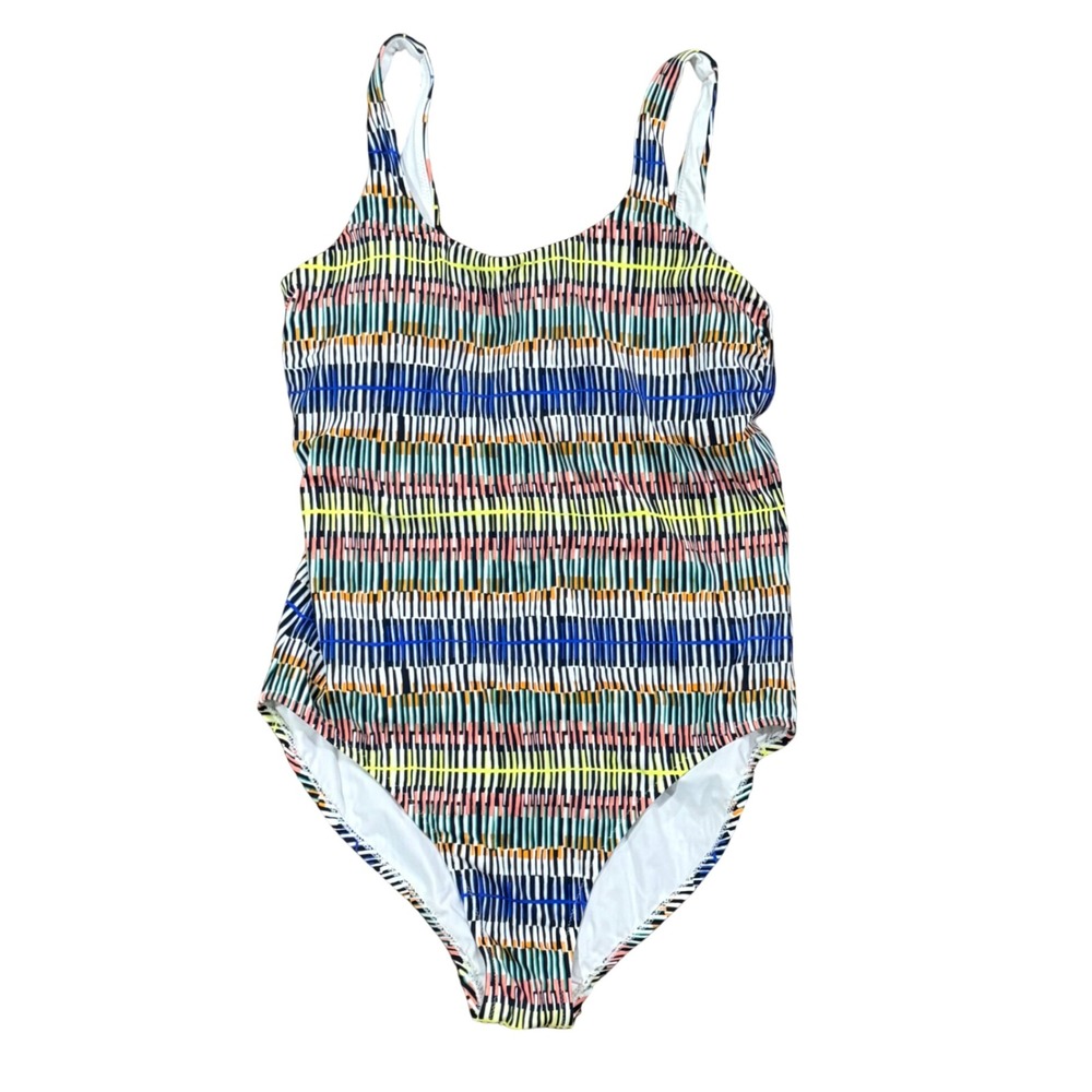 Athleta Womens One Piece Swimsuit Multi Color Geometric Dash Print NWT